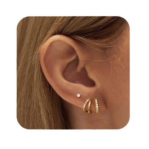 Conjunto de brincos femininos com zirconia
