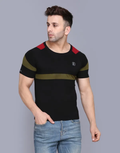 Men's Stripped Pure Cotton T-shirt for Men (SIZE-S) (Color-BLACK)